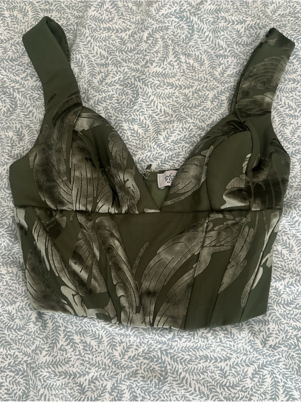 Oh Polly Olive Green Velvet Leaf Bralette